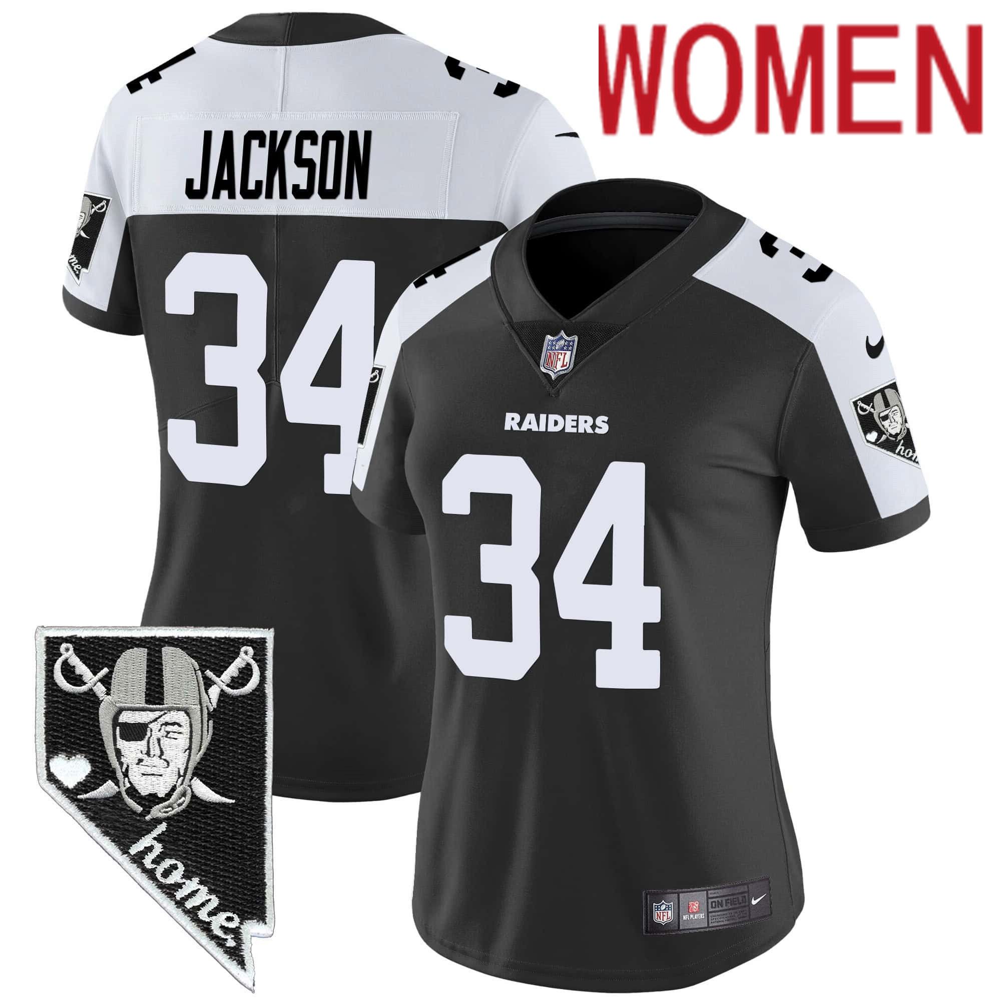 Women Oakland Raiders 34 Jackson Black 2024 Nike Nevada Home Patch Vapor NFL Jersey